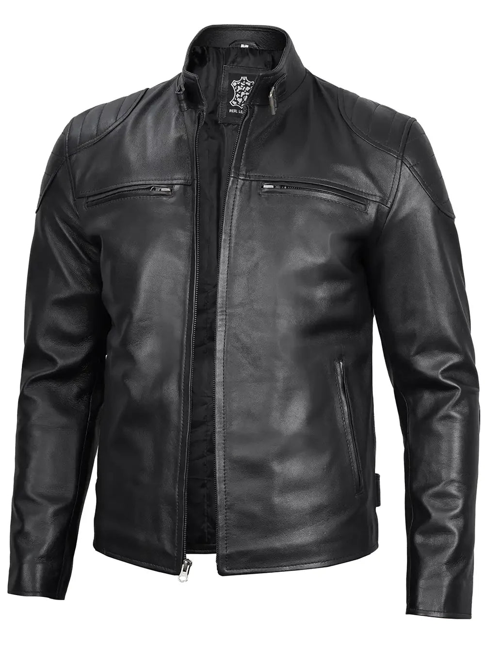 Vermont Men's Black Biker Style Leather Jacket