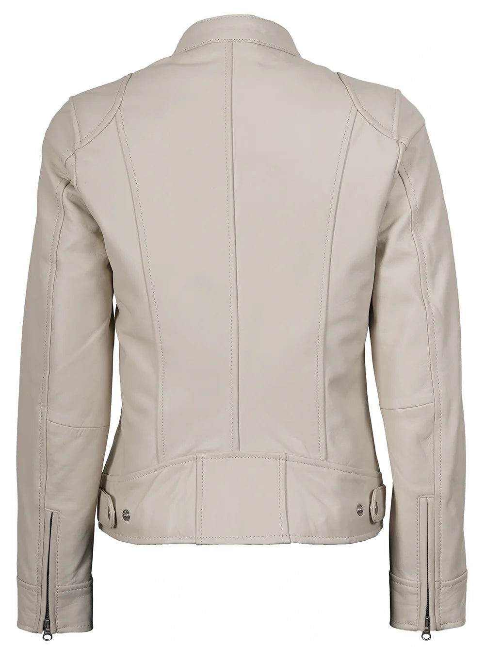 Dodge Women's Off White Cafe Racer Leather Jacket