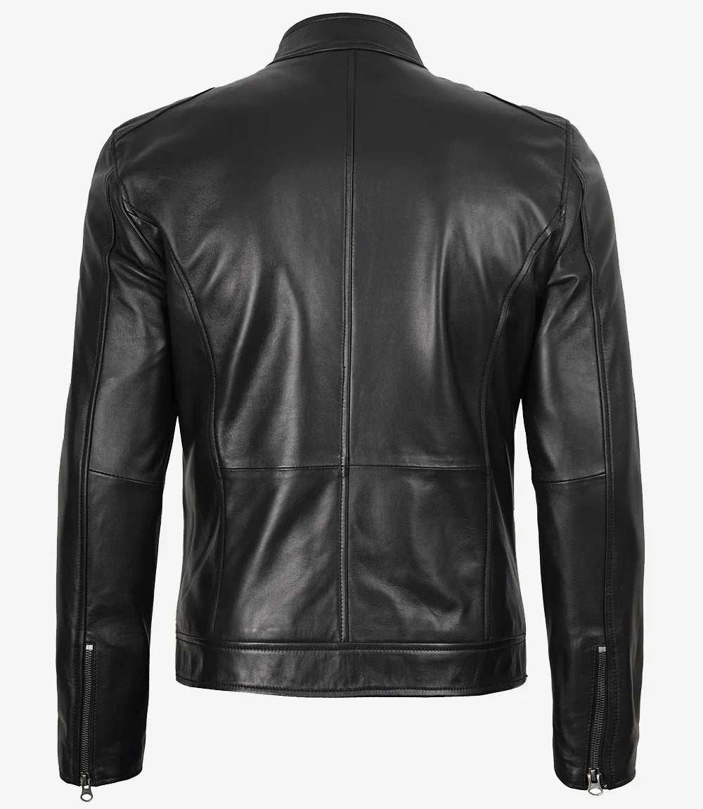 Men Black Lambskin Biker Leather Jacket