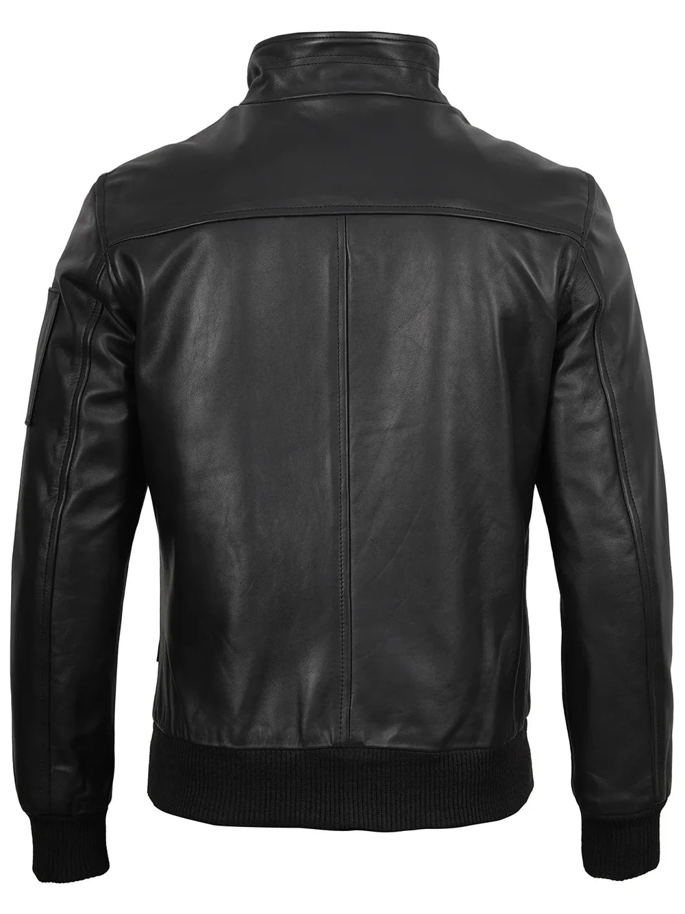 Men Black Real Cowhide Leather Bomber Jacket