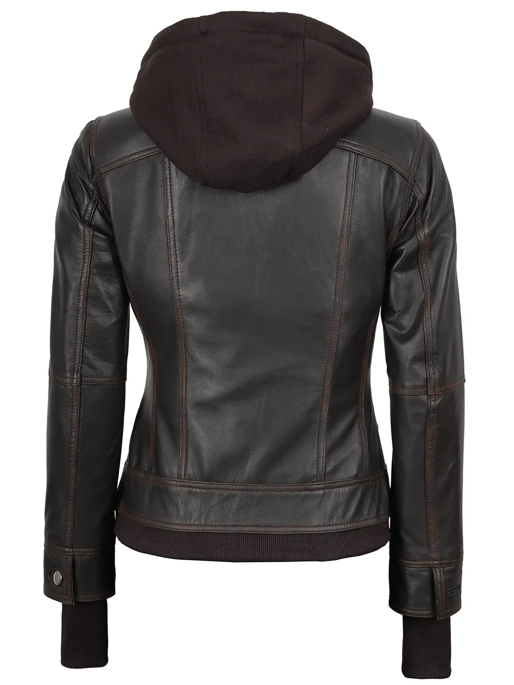 Tralee Women Dark Brown Bomber Leather Jacket With Removable Hood