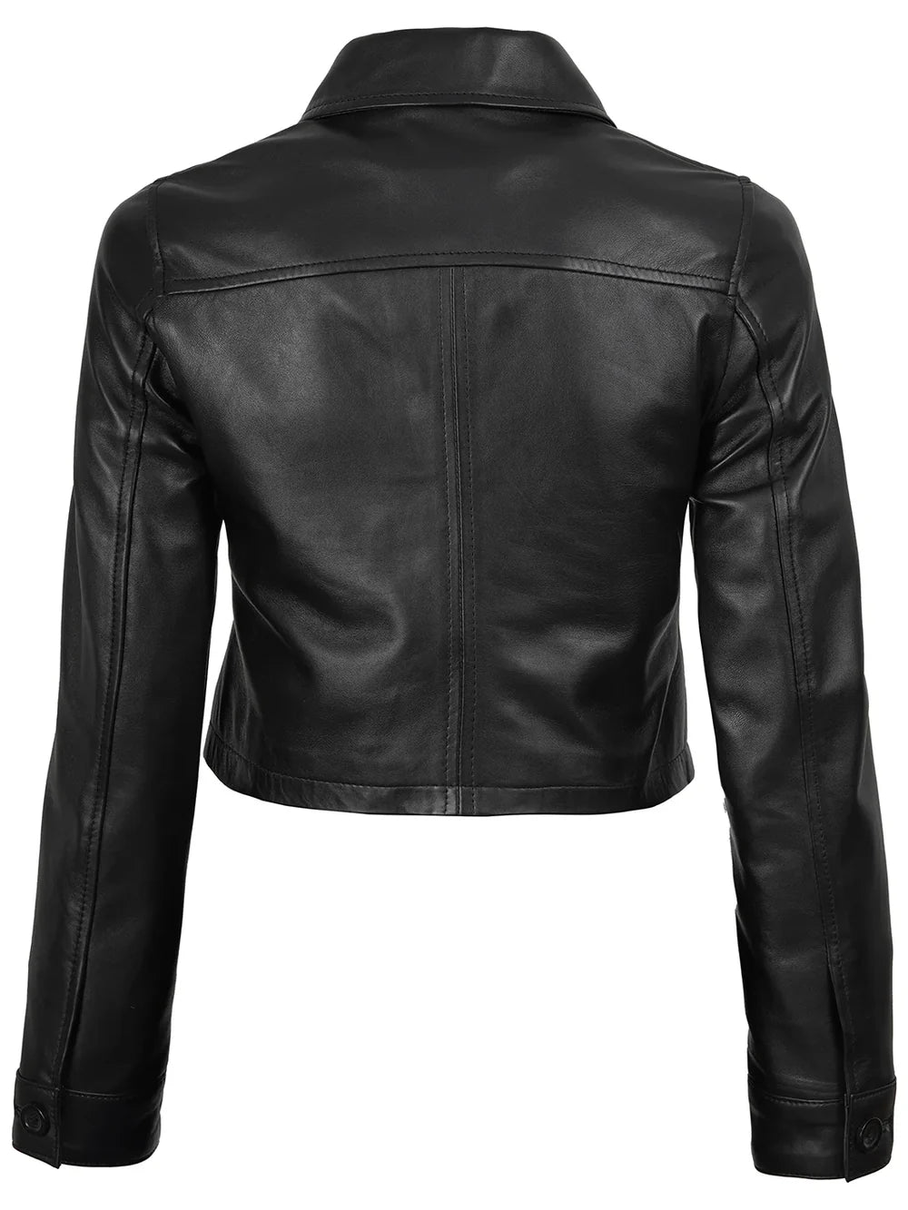 Black Cropped Harrington Leather Jacket Womens