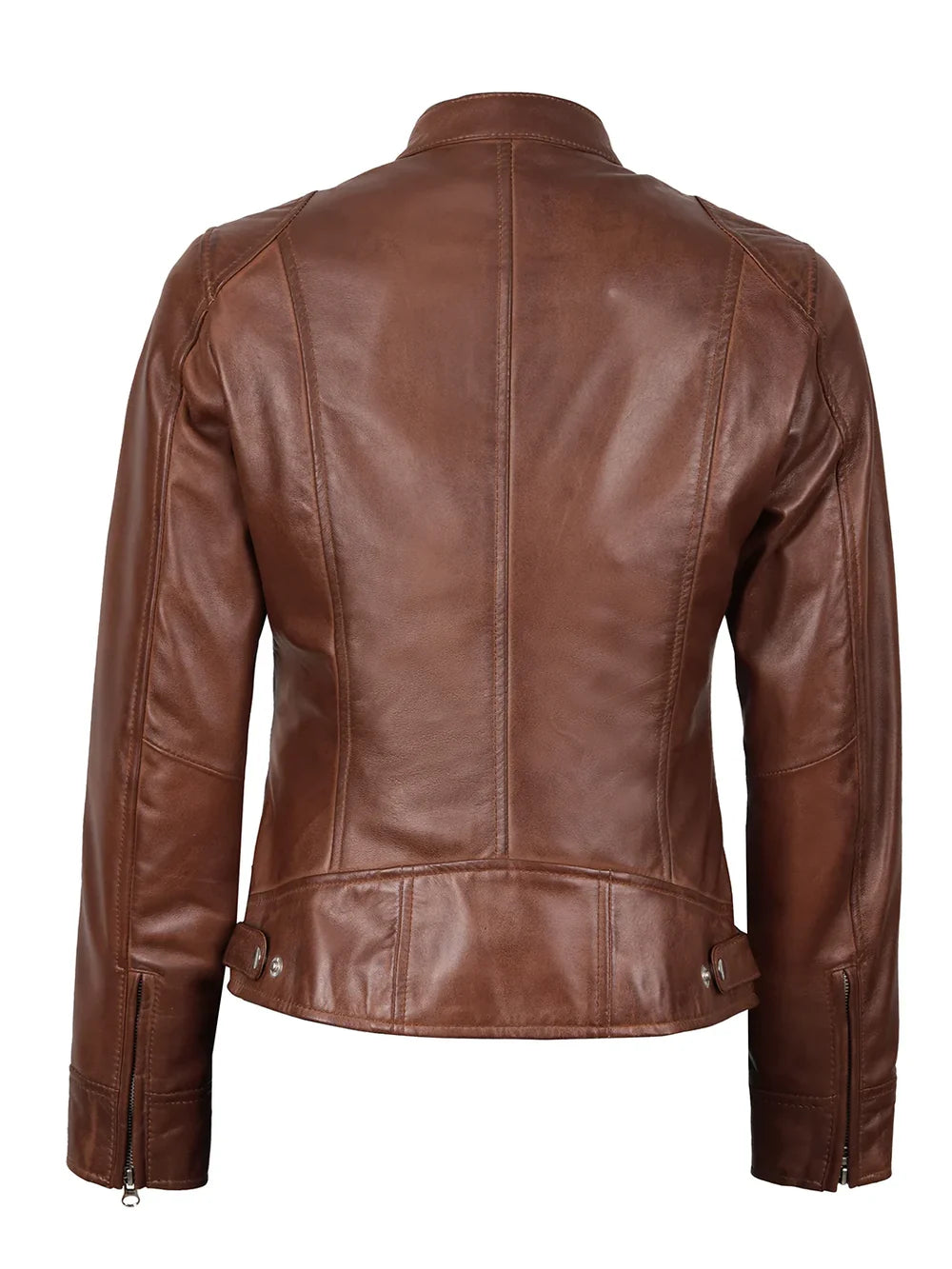 Dodge Womens Cognac Brown Biker Style Leather Jacket