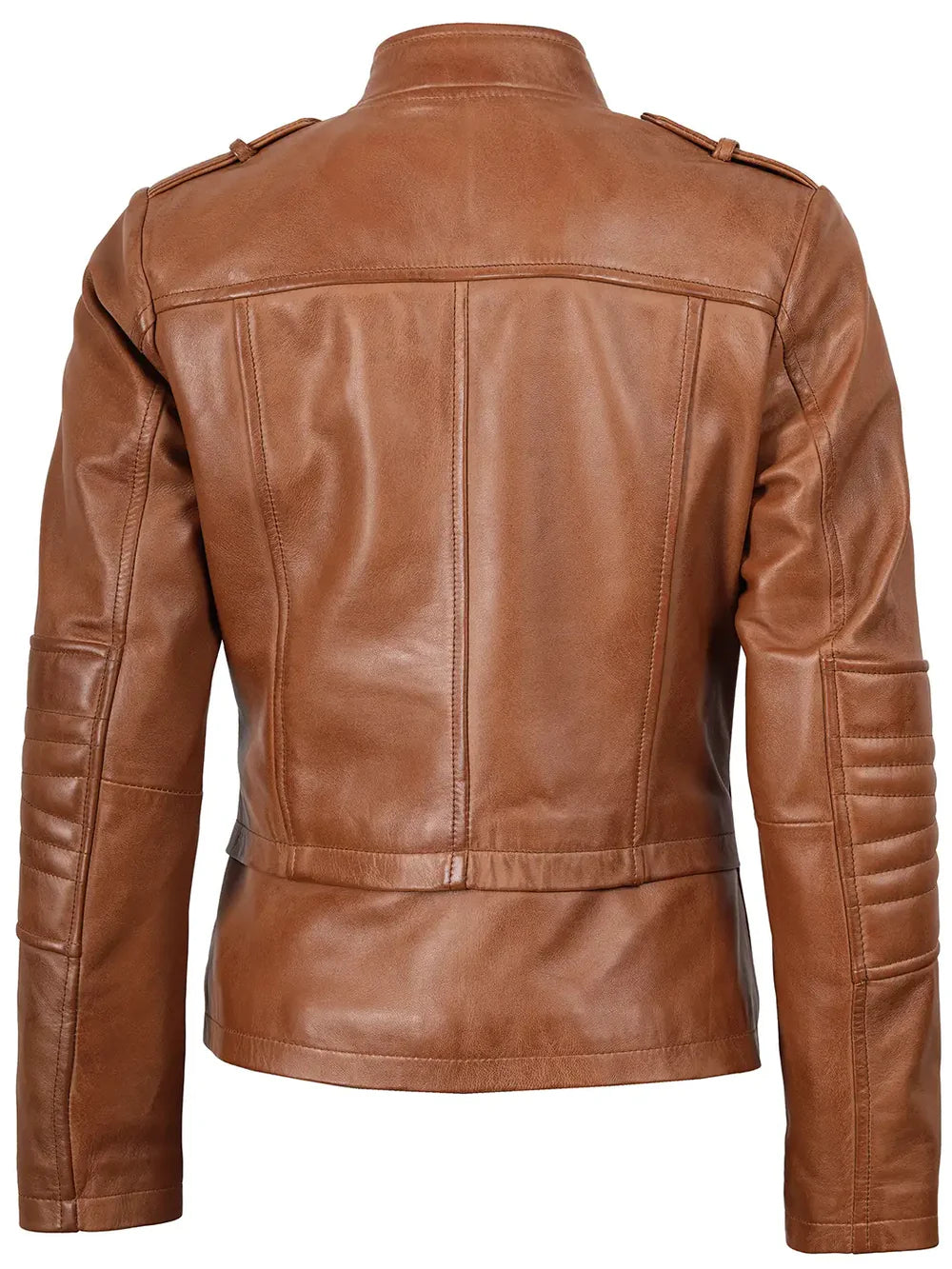 Monica Women's Tan Brown Leather Biker Style Jacket