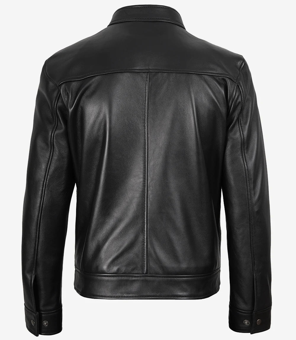 Owen Men's Black Cafe Racer Style Real Leather Jacket