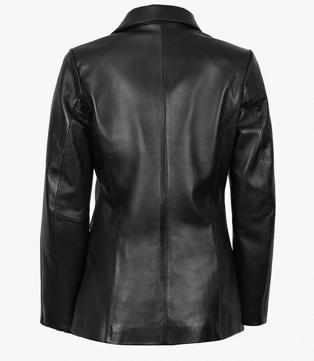 Vicenza Women's Black Two-Button Leather Blazer
