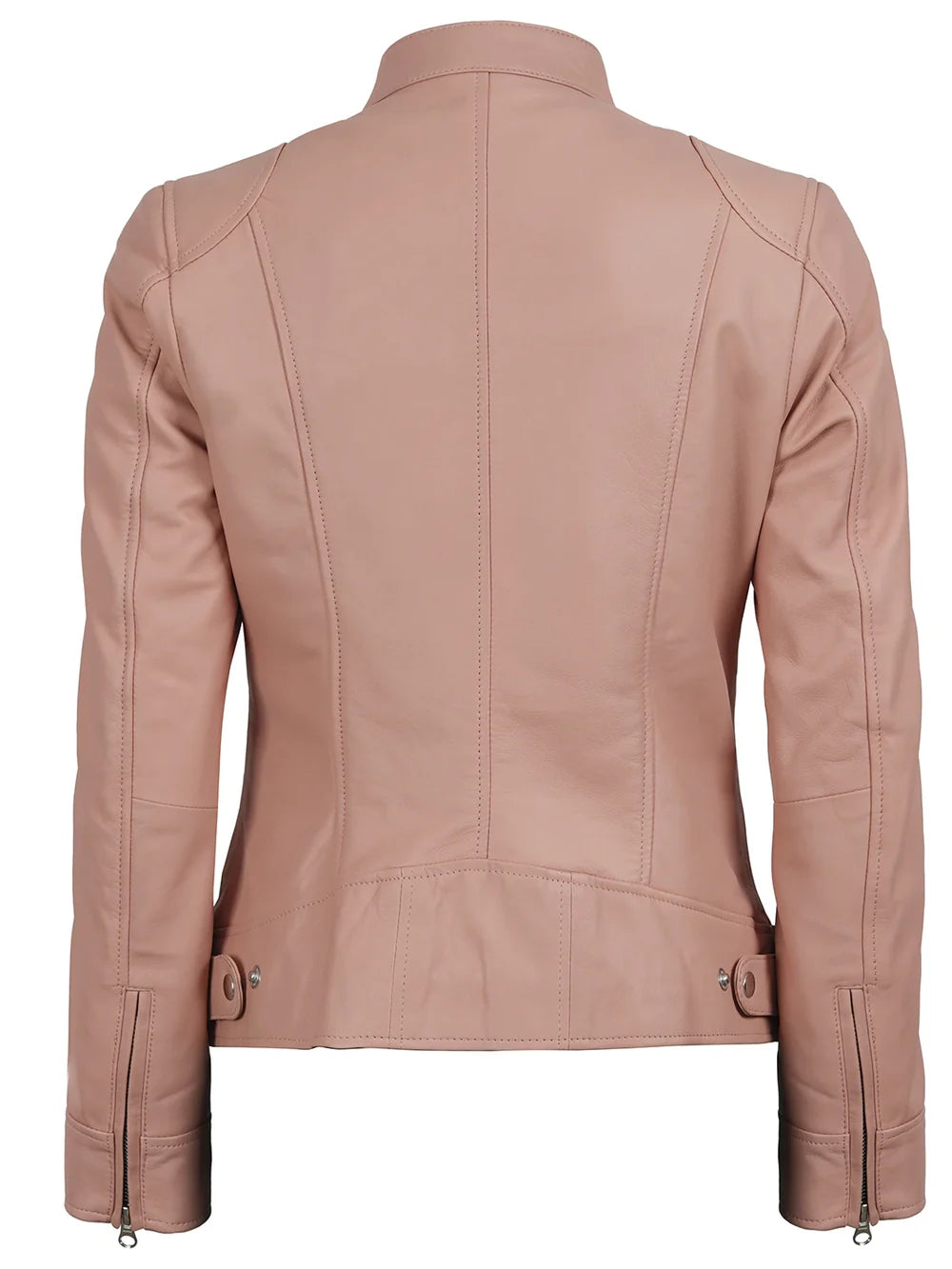 Dodge Women Light Pink Biker Style Leather Jacket