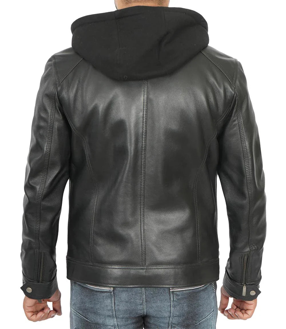 Merrill Men's Black Hooded Leather Jacket