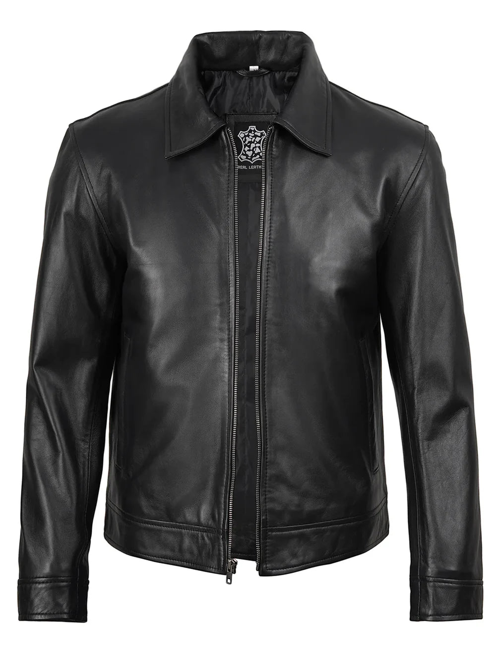 Men Classic Harrington Black Real Leather Jacket