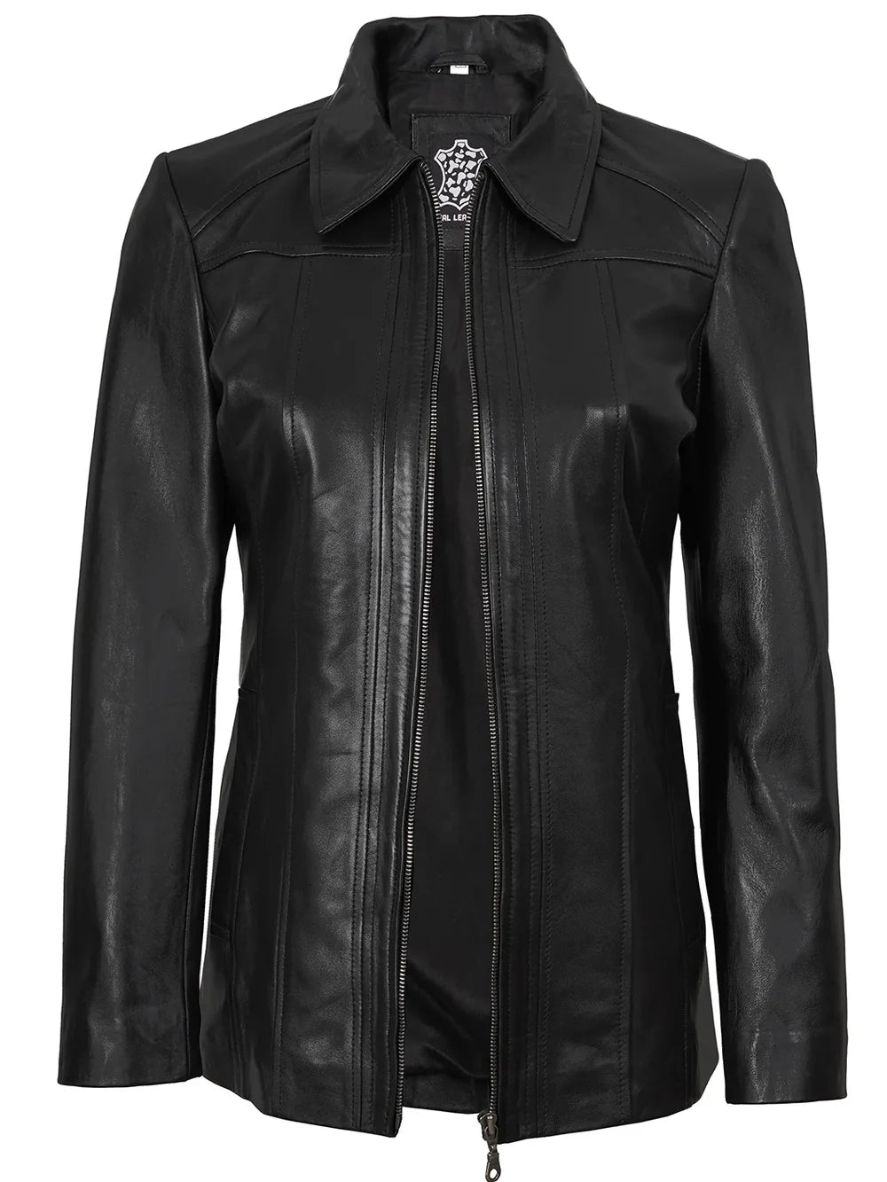 Marsha Women's Real Leather Black Car Coat