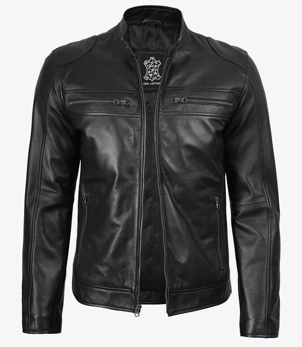 Men Black Lambskin Biker Leather Jacket