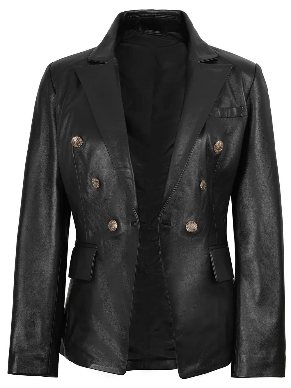 Kim Women's Black Double Breasted Leather Blazer