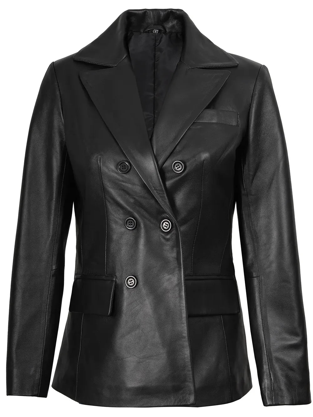 Women's Black Double Breasted Leather Blazer