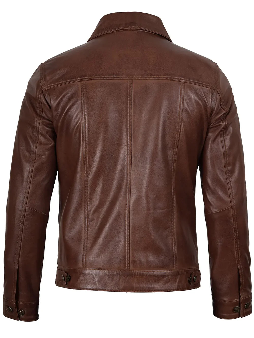 Fernando Men's Cognac Wax Harrington Leather Trucker Jacket