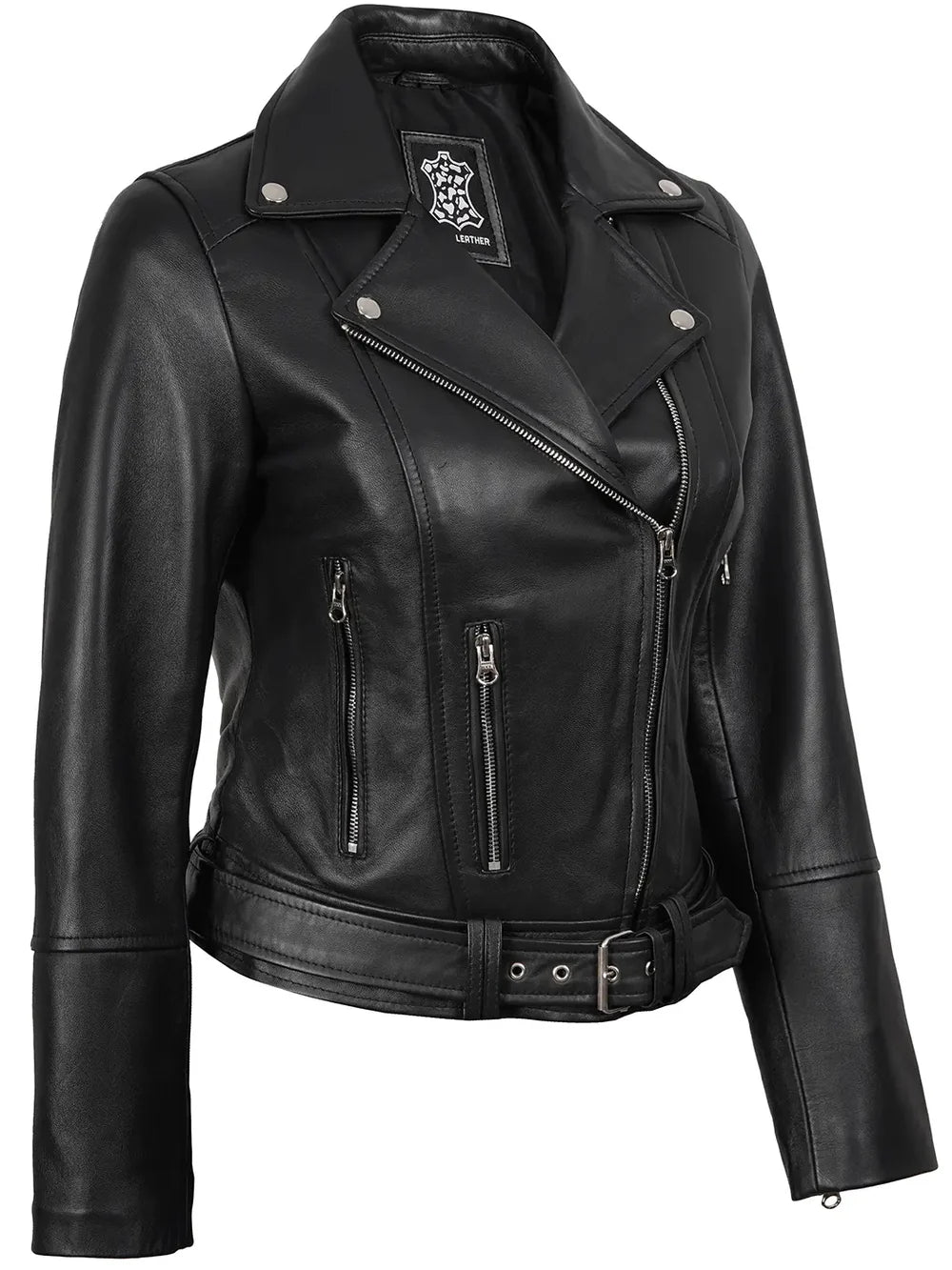 Womens Asymmetrical Black Biker Style Leather Jacket
