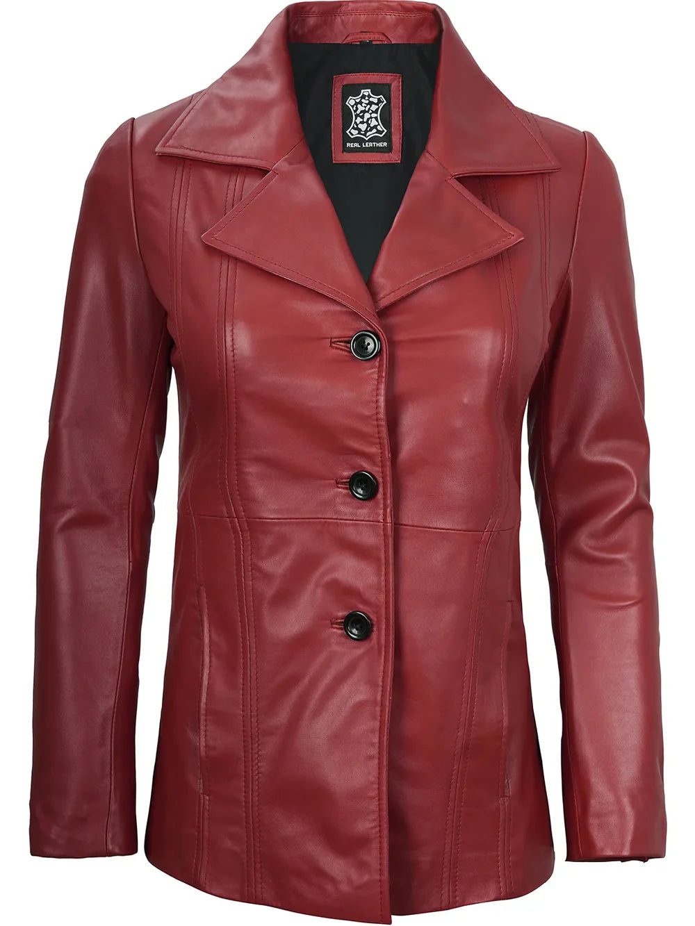Women's Red Real Leather Blazer Jacket