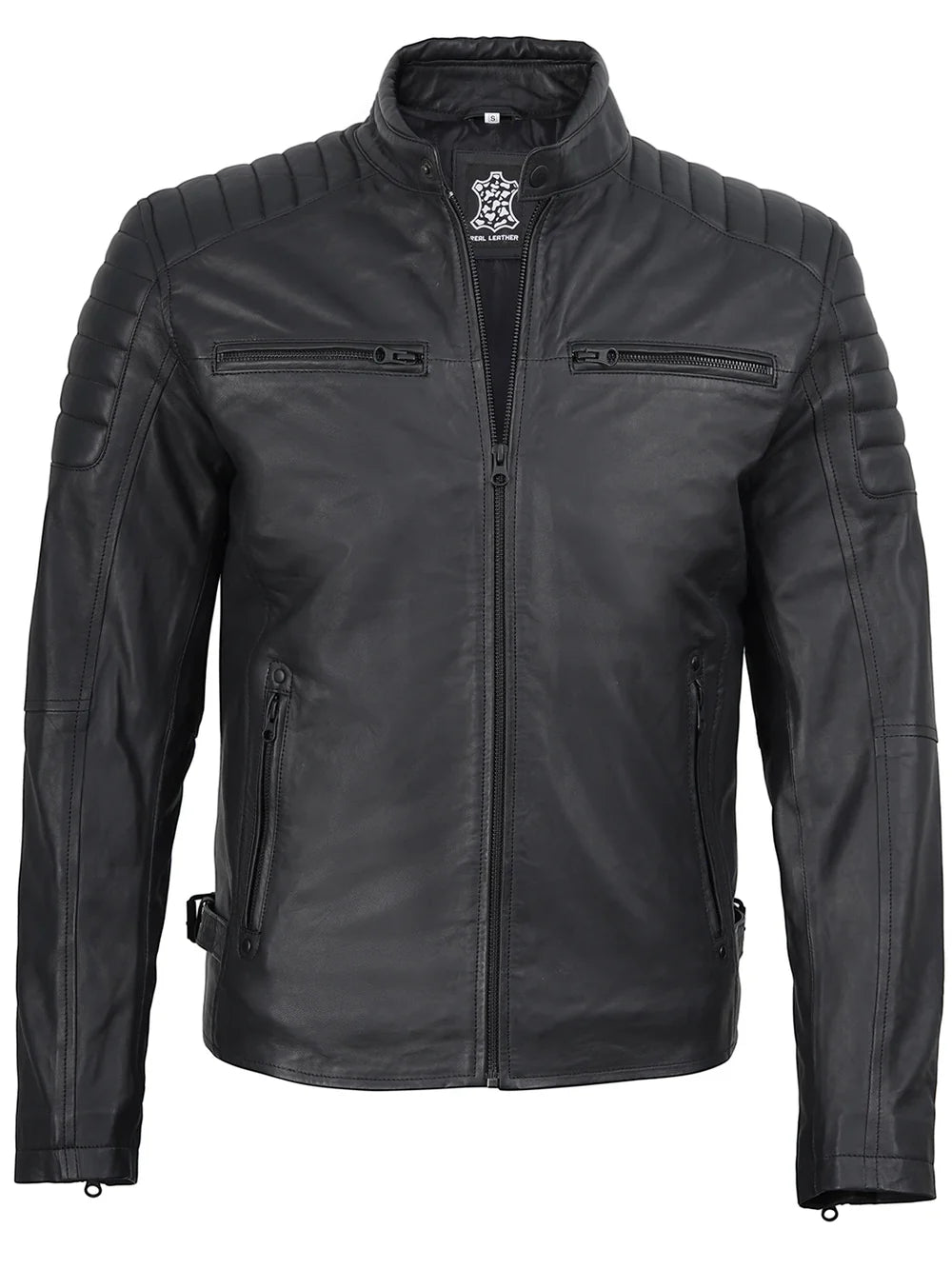 Mens Matte Black Biker Style Real Leather Jacket