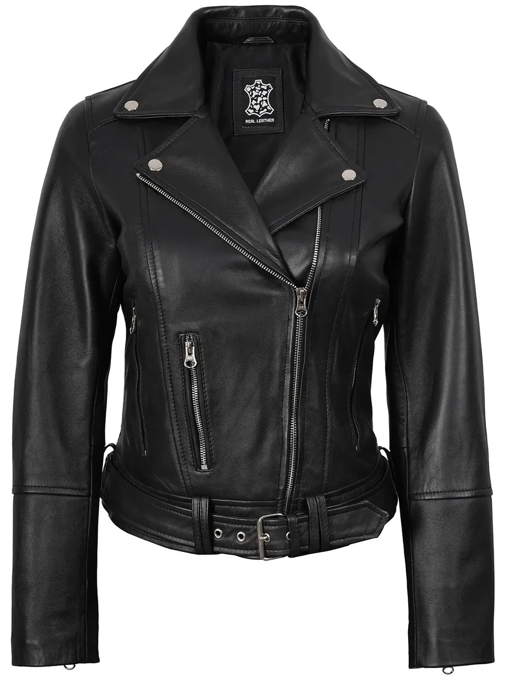 Womens Asymmetrical Black Biker Style Leather Jacket