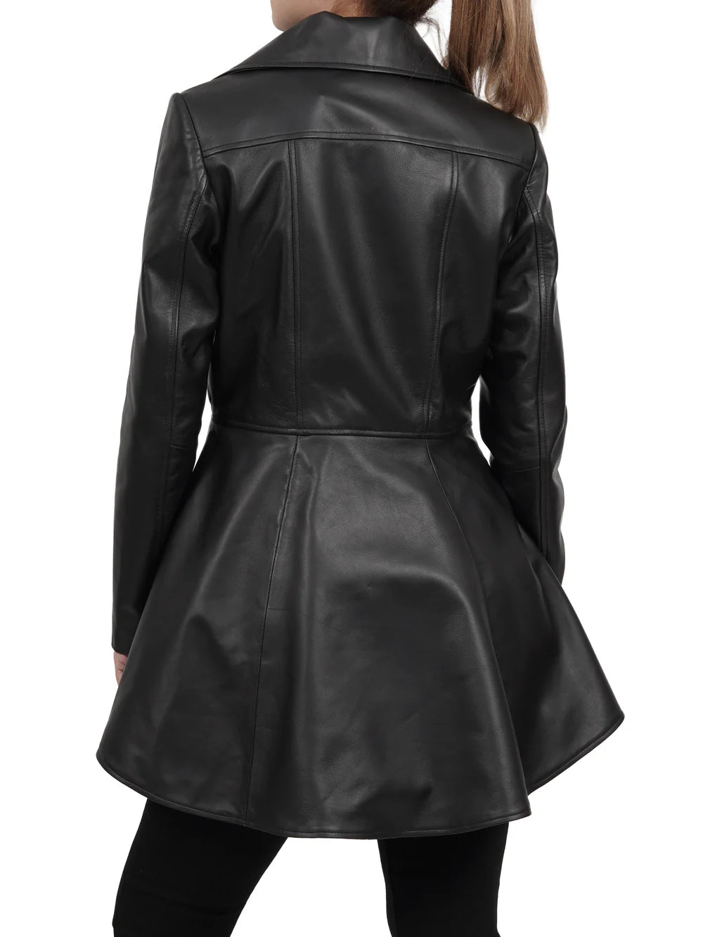 Clarissa Women Black Asymmetrical Peplum Leather Jacket