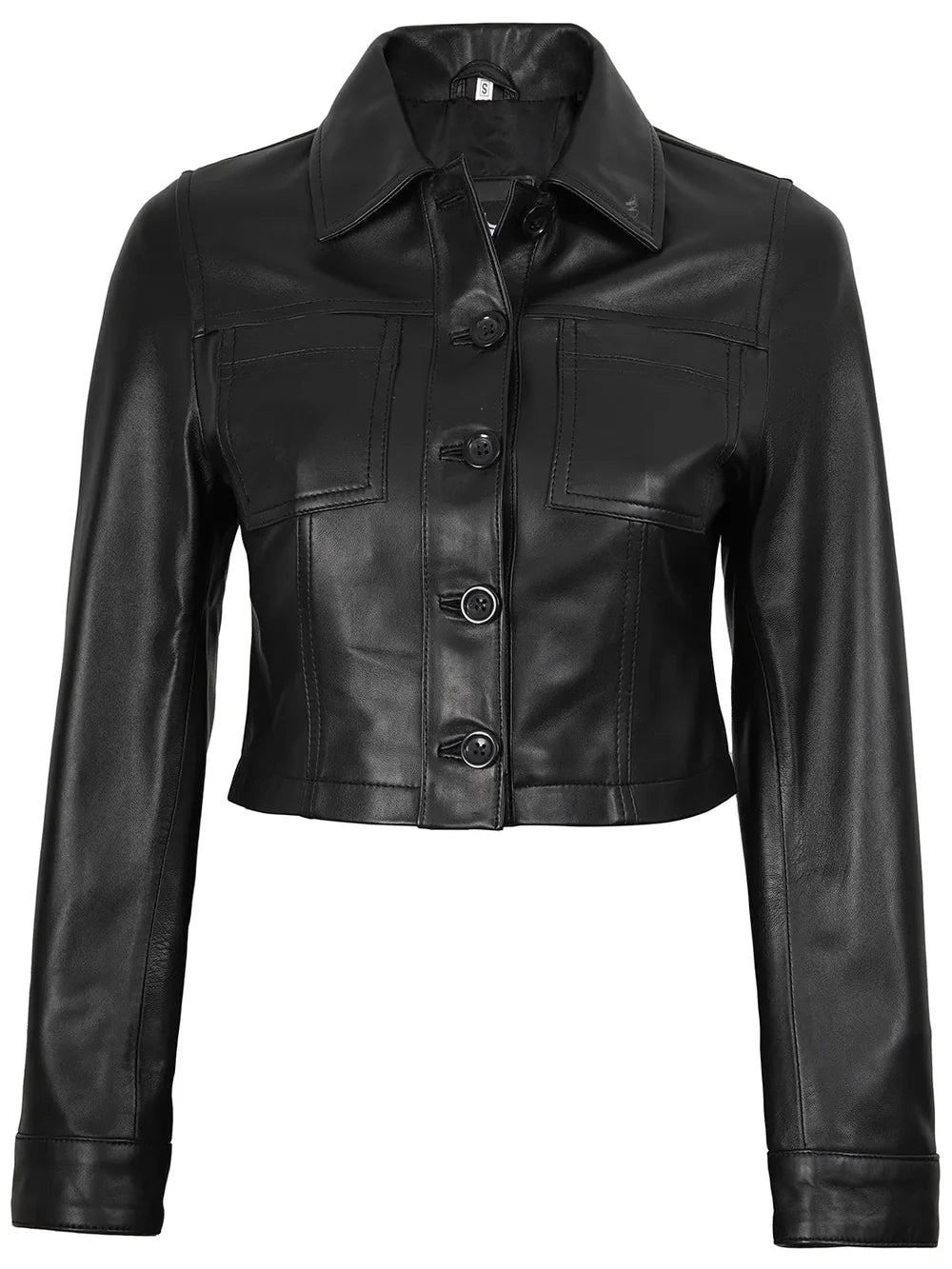 Black Cropped Harrington Leather Jacket Womens