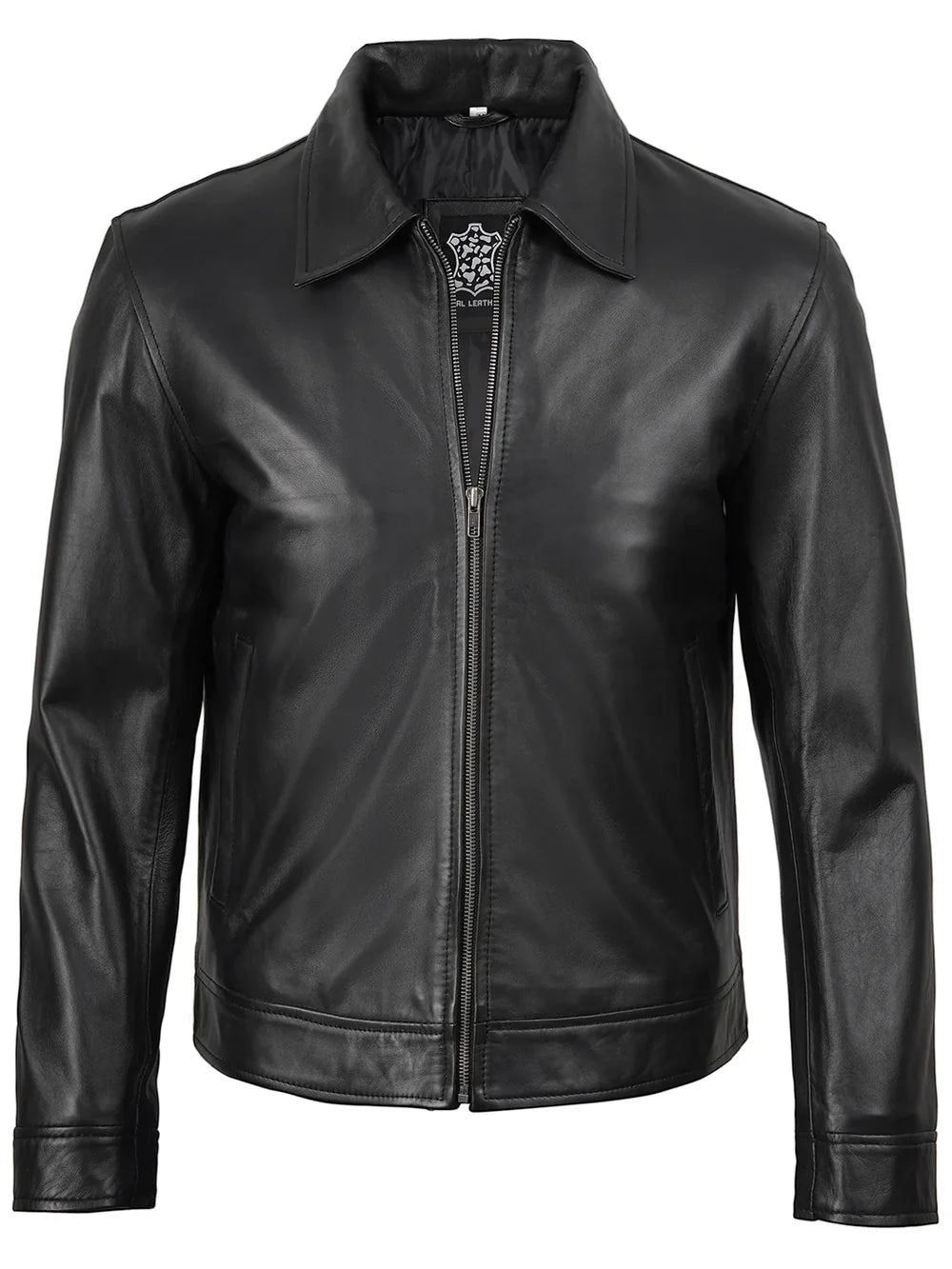 Men Classic Harrington Black Real Leather Jacket