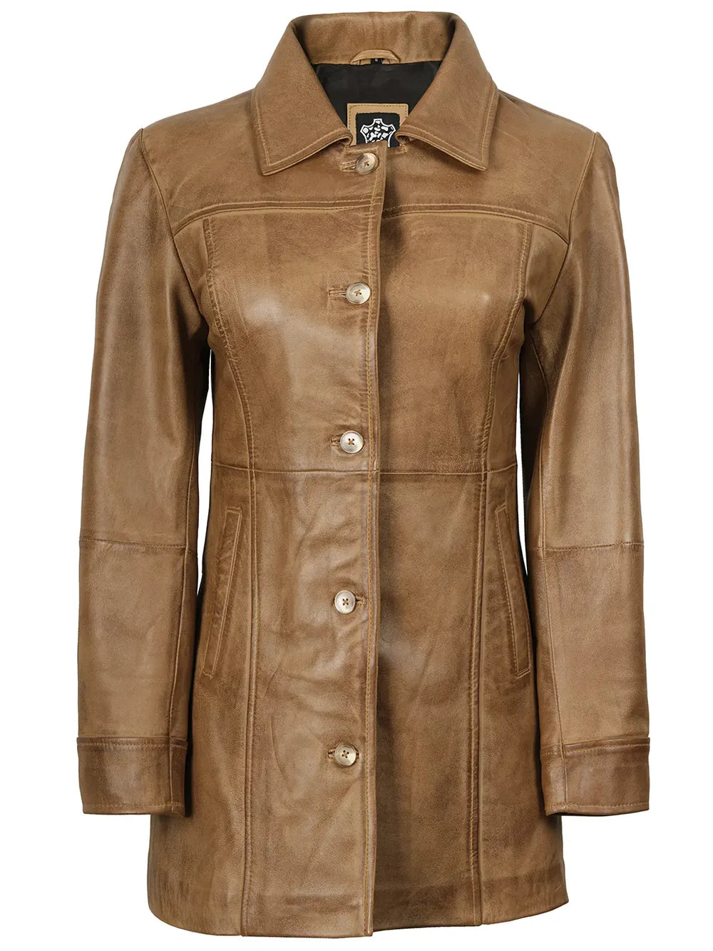 Kandis Womens Camel Brown Real Leather Car Coat