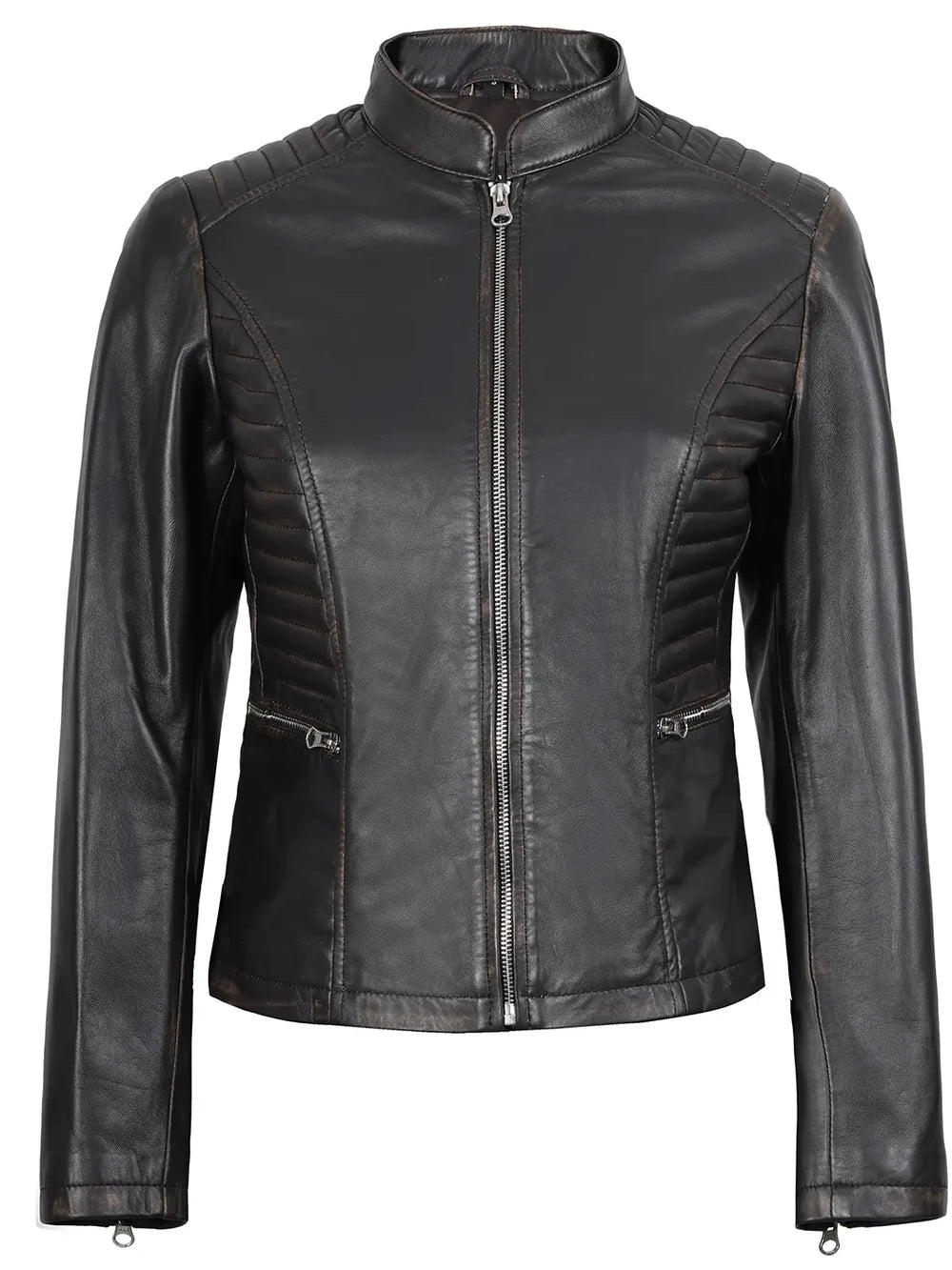 Real Leather Women's Dark Brown Biker Style Jacket