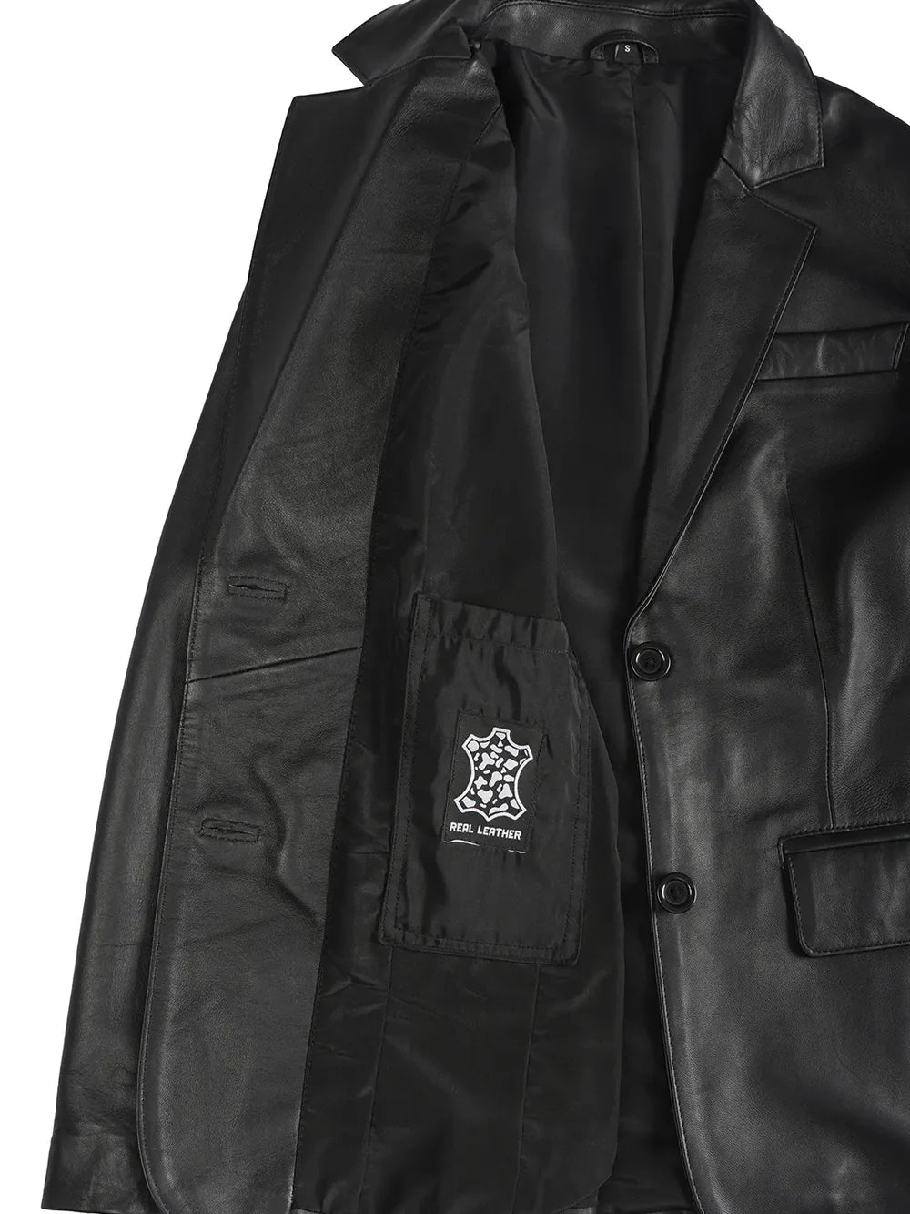 Women's Two Button Black Real Leather Blazer