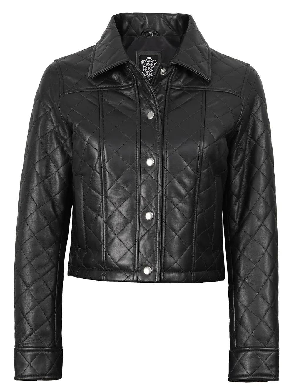 Quilted Black Cropped Leather Jacket Womens