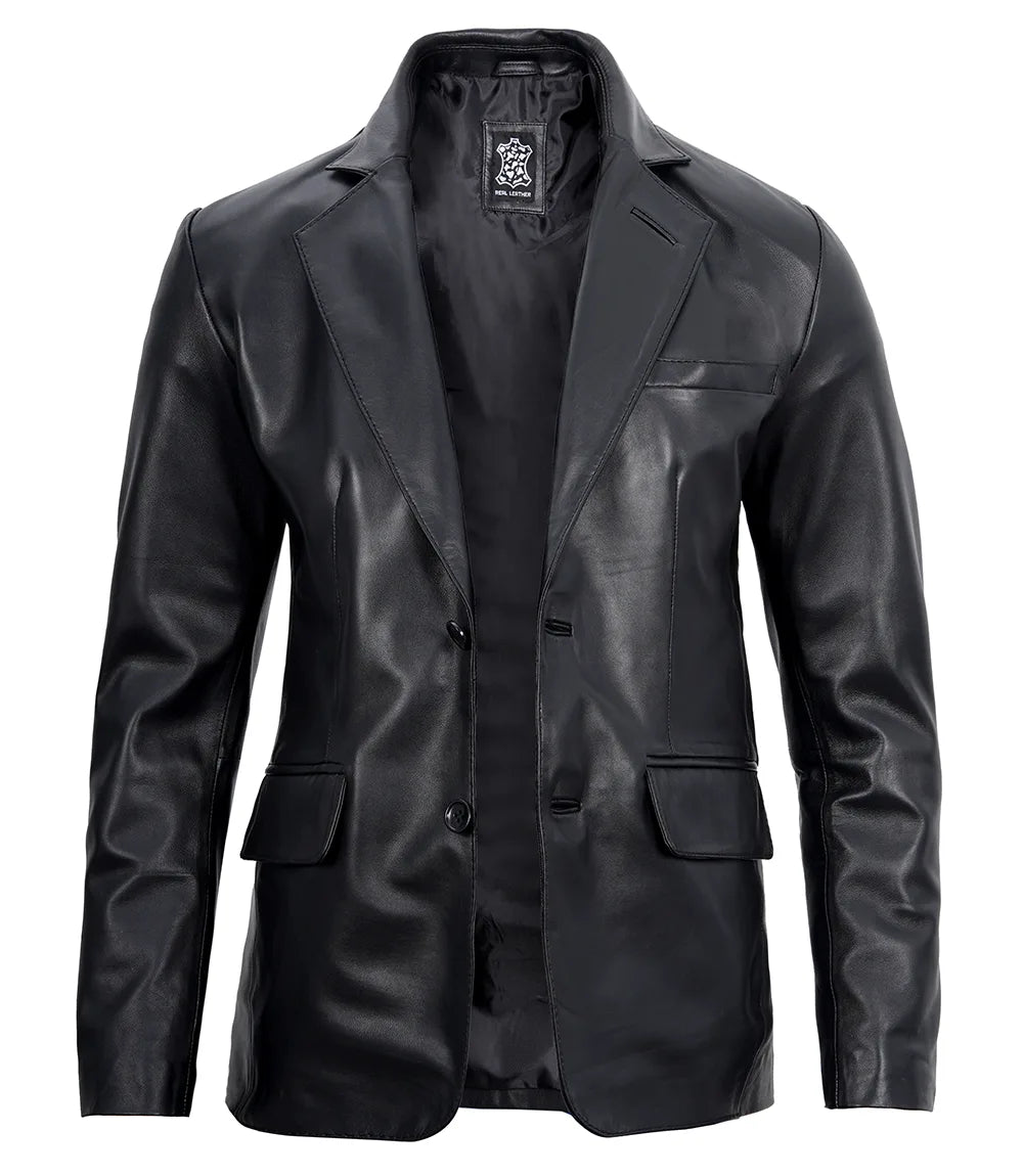 Mens Real Lambskin Black Leather Blazer