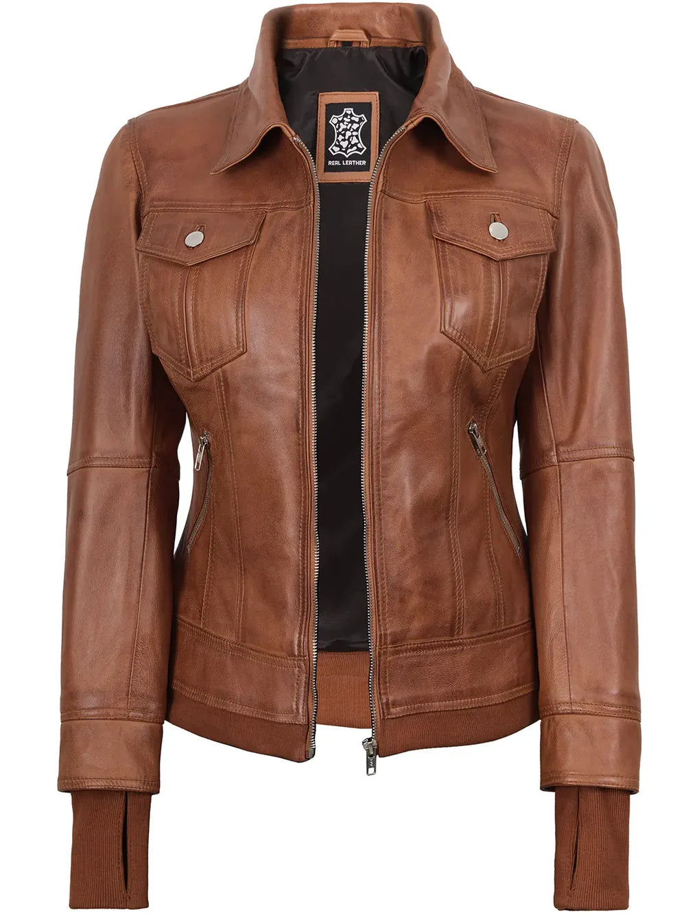 Tralee Womens Tan Wax Bomber Leather Jacket With Removable Hood