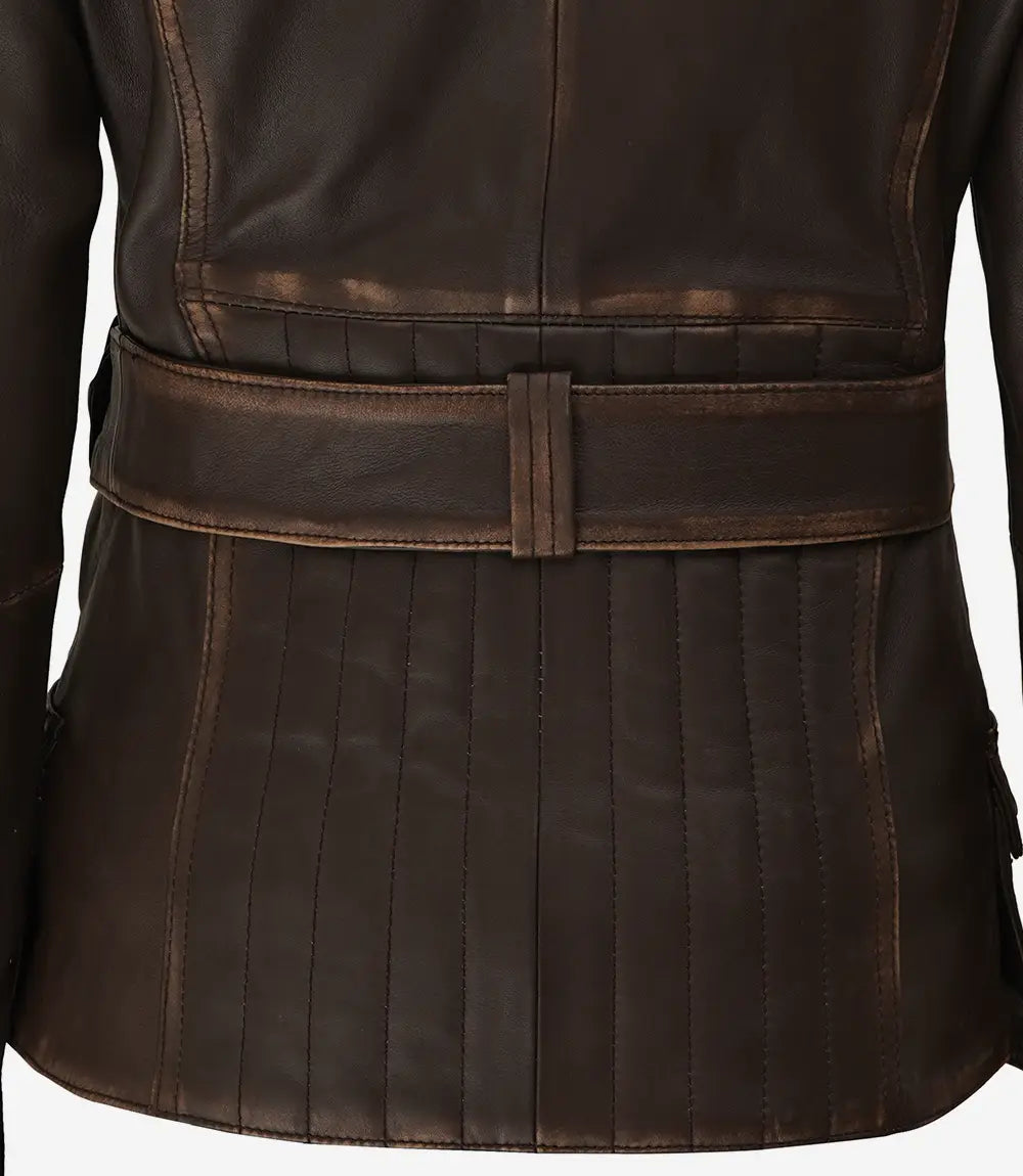 Women's Distressed Brown Asymmetrical Leather Biker Style Jacket