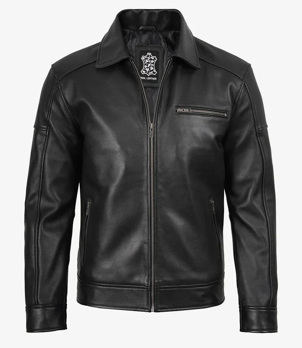 Neville Harrington Style Men's Black Leather Jacket