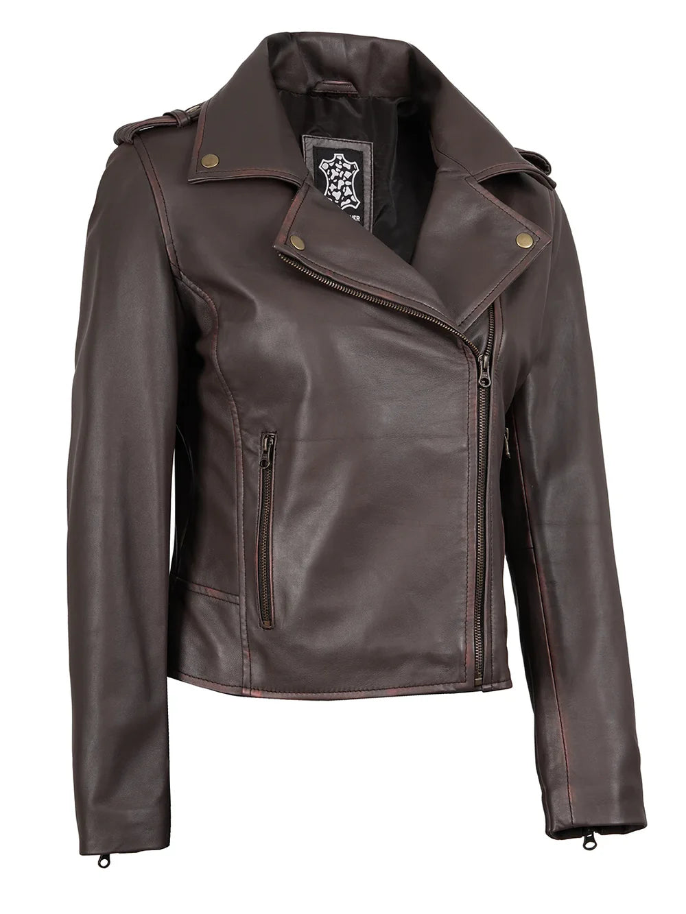 Women's Dark Brown Asymmetrical Leather Biker Jacket