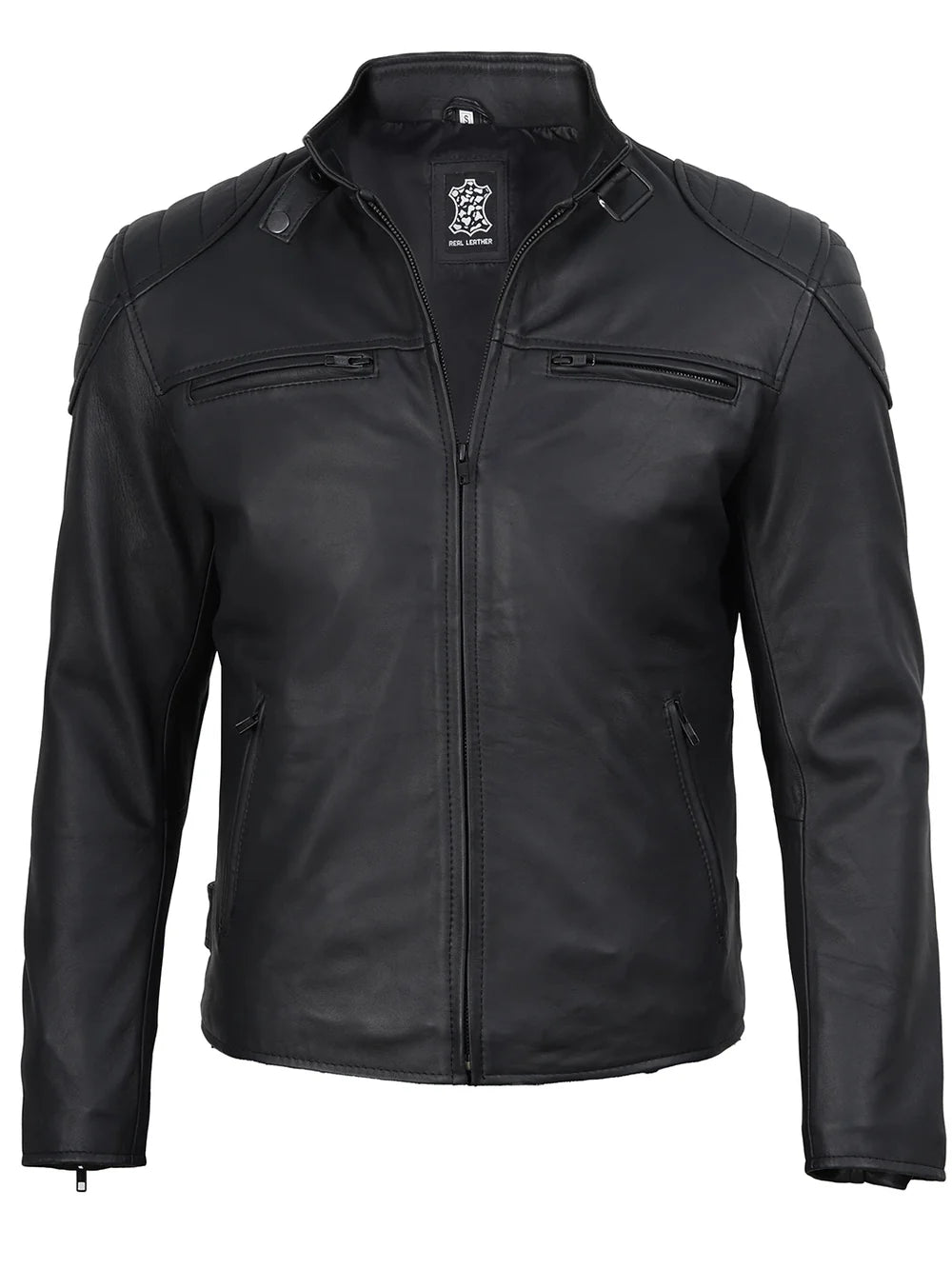 Vermont Men's Matte Black Biker Style Leather Jacket