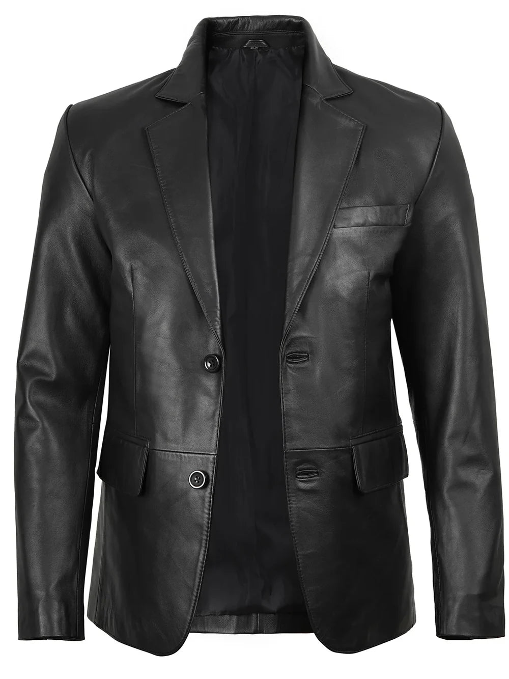 Men's Two Button Black Leather Blazer