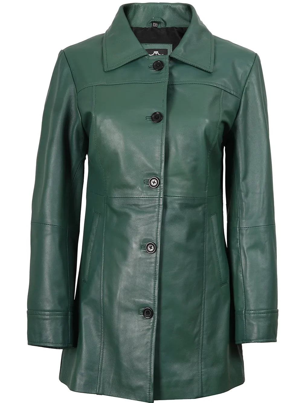 Kandis Women's Green Real Leather Car Coat