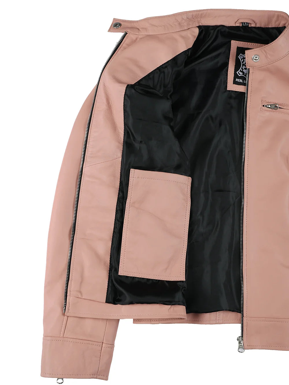 Dodge Women Light Pink Biker Style Leather Jacket