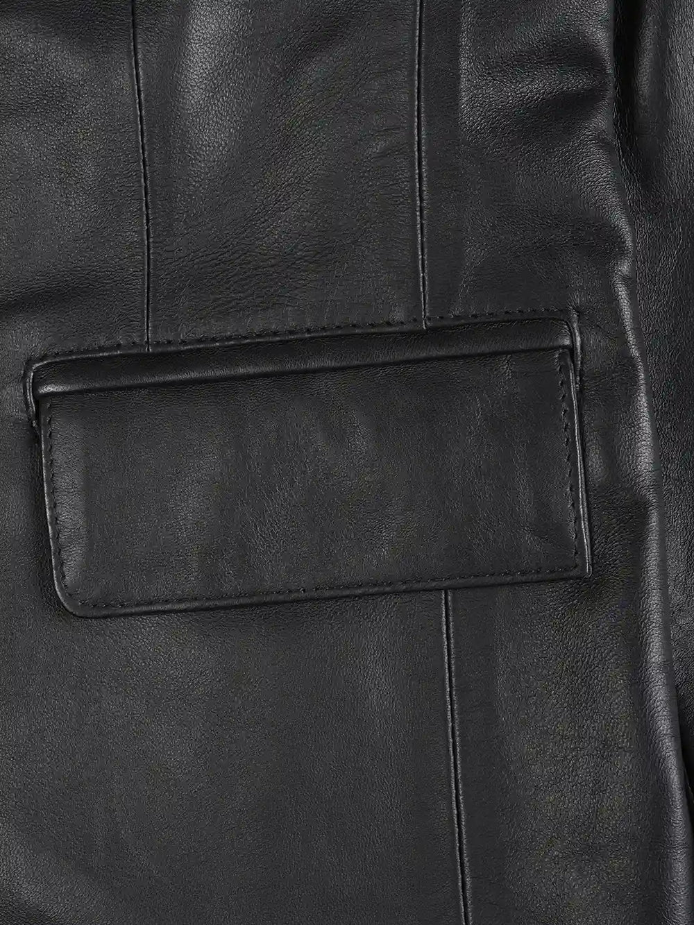 Women's Two Button Black Real Leather Blazer