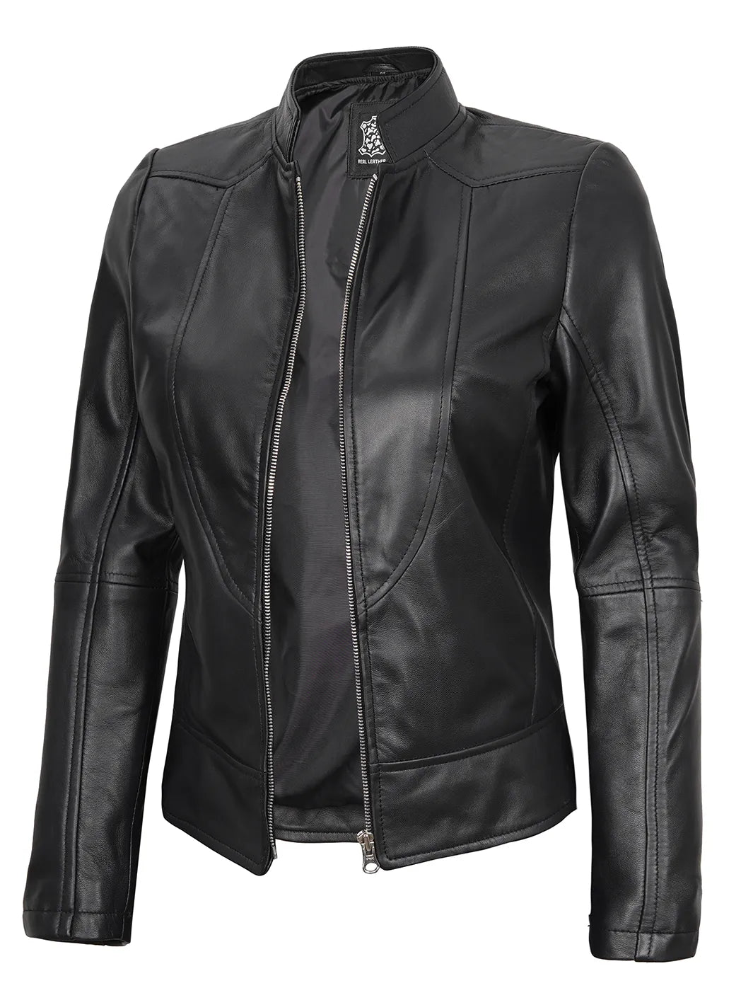 Amy Women's Black Cafe Racer Leather Jacket