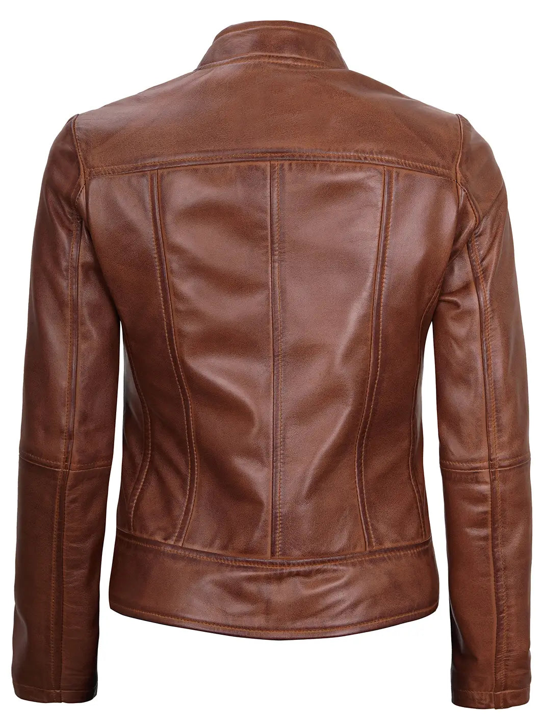 Amy Women Cognac Brown Cafe Racer Leather Jacket