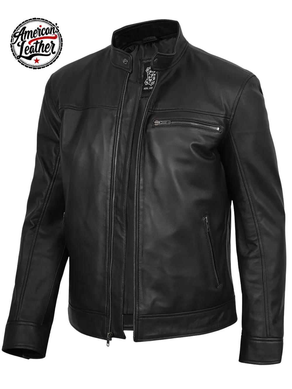 Bickford Men Black Cafe Racer Style Real Leather Jacket