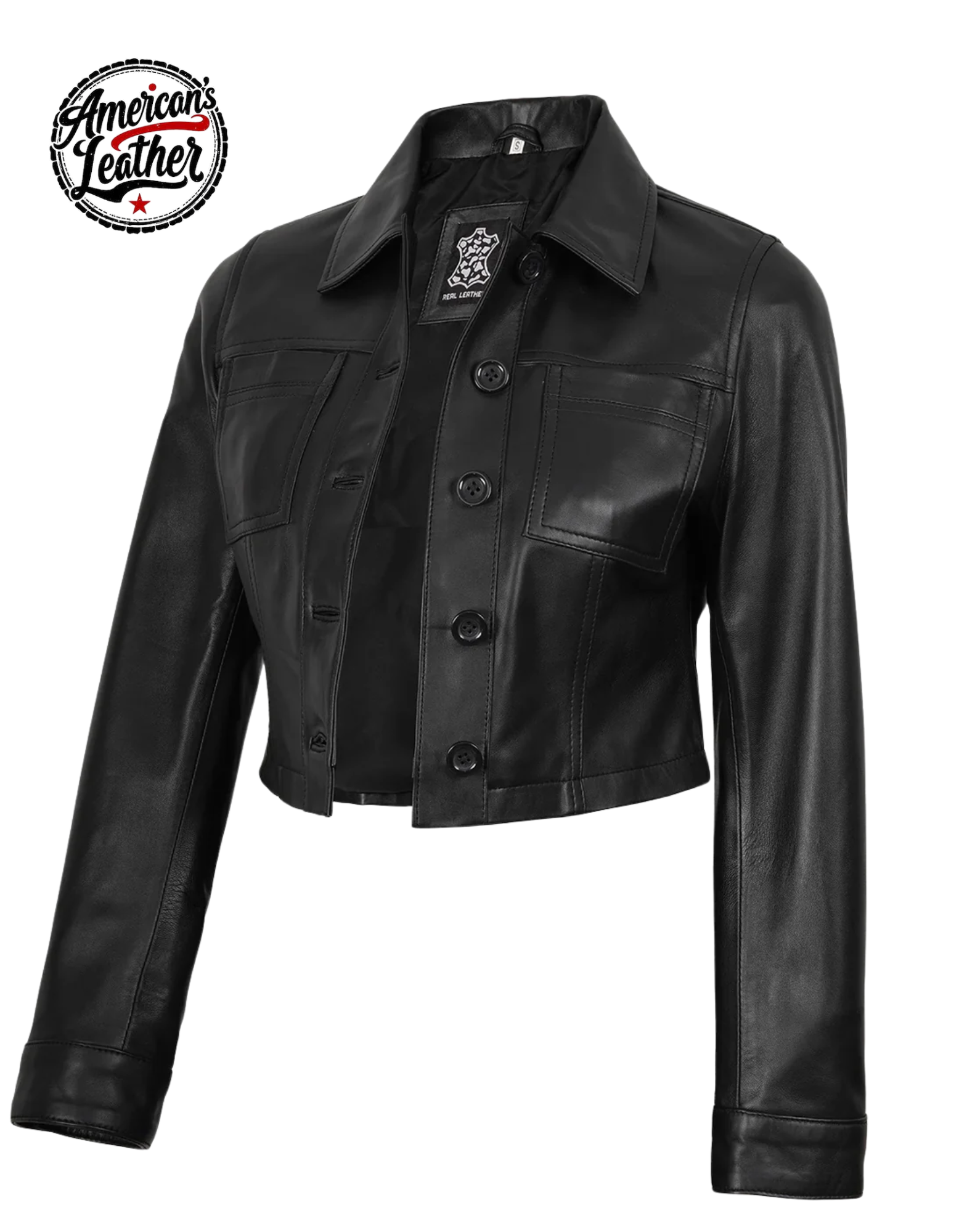 Black Cropped Harrington Leather Jacket Womens