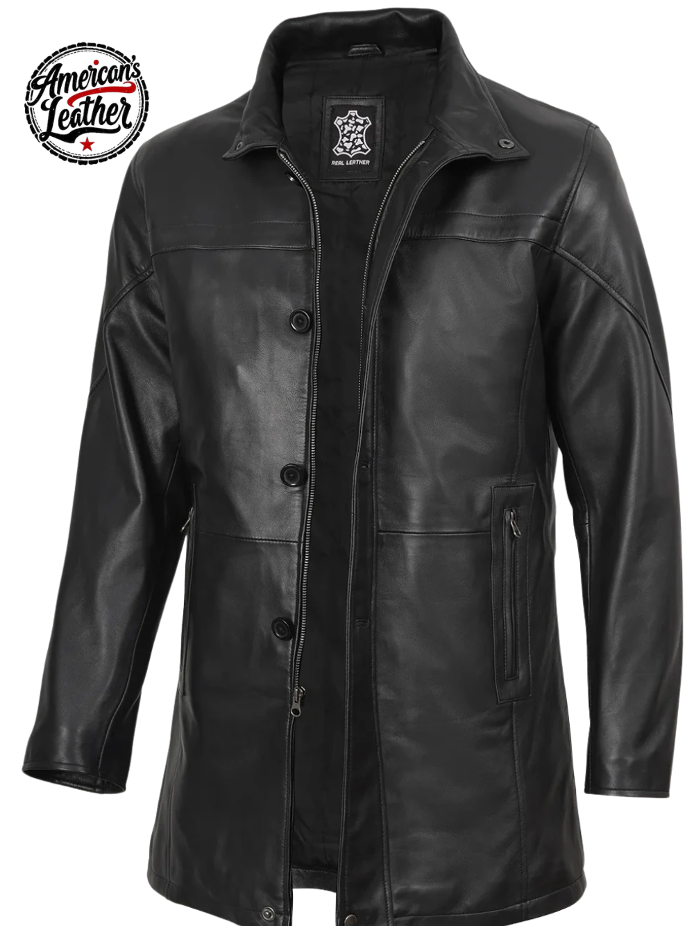Bristol Men's Black Leather Car Coat
