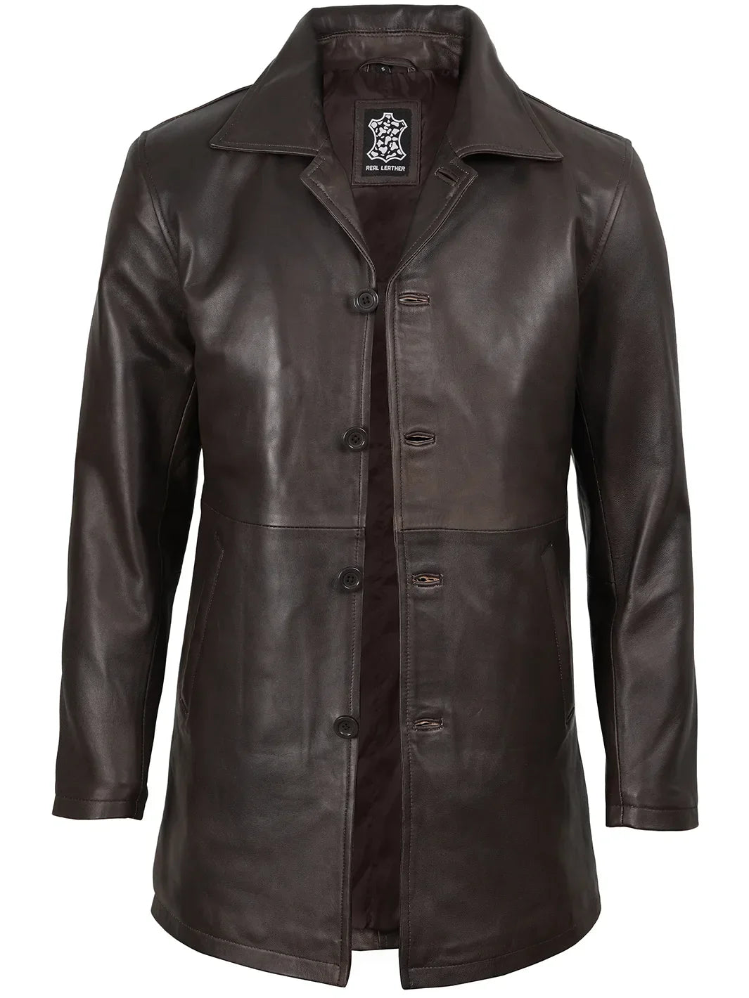 Winchester Men's Distressed Dark Brown Leather Car Coat