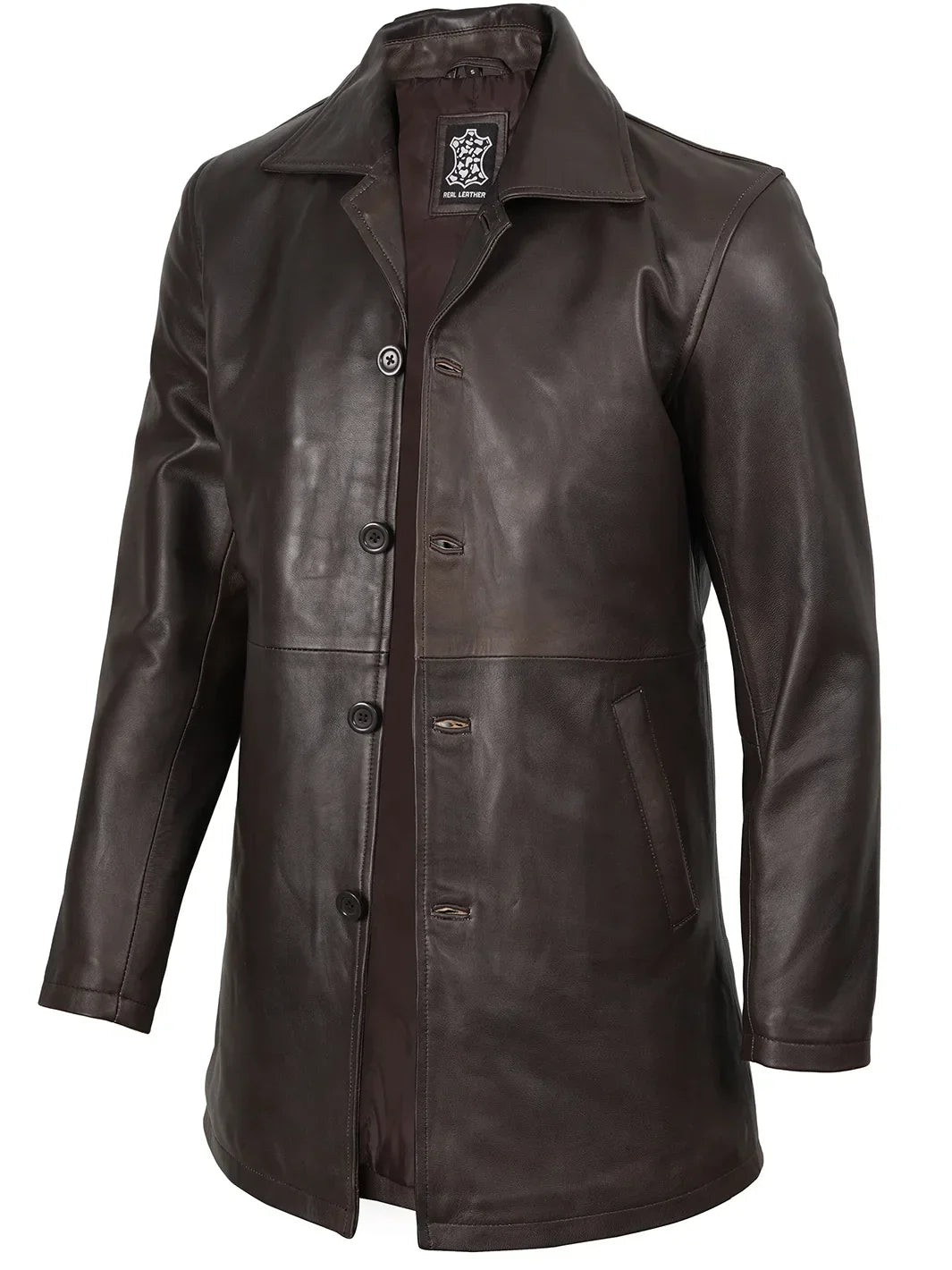 Winchester Men's Distressed Dark Brown Leather Car Coat