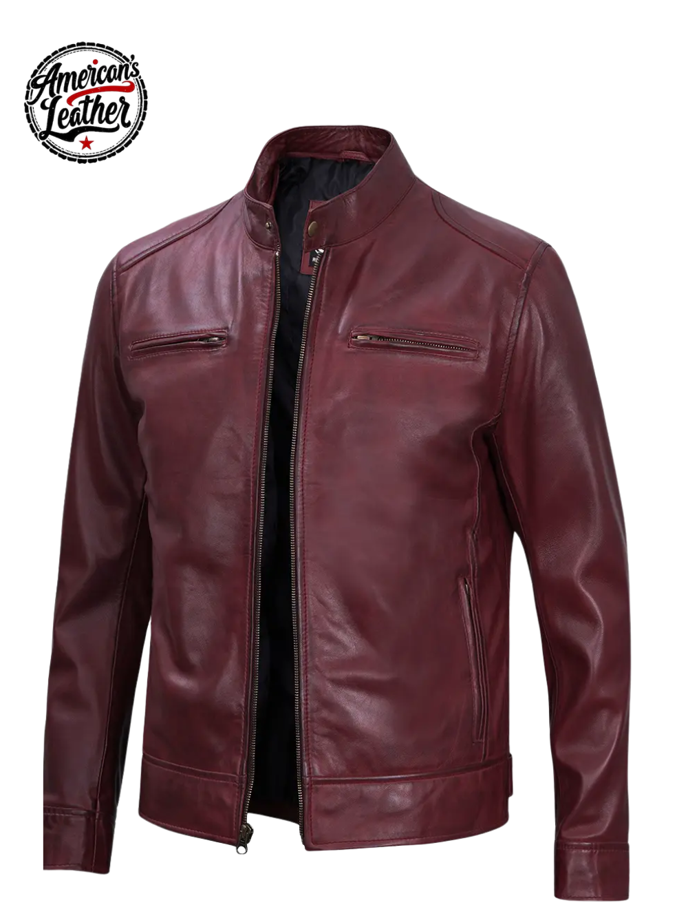 Dodge Men's Cafe Racer Style Burgundy Leather Jacket