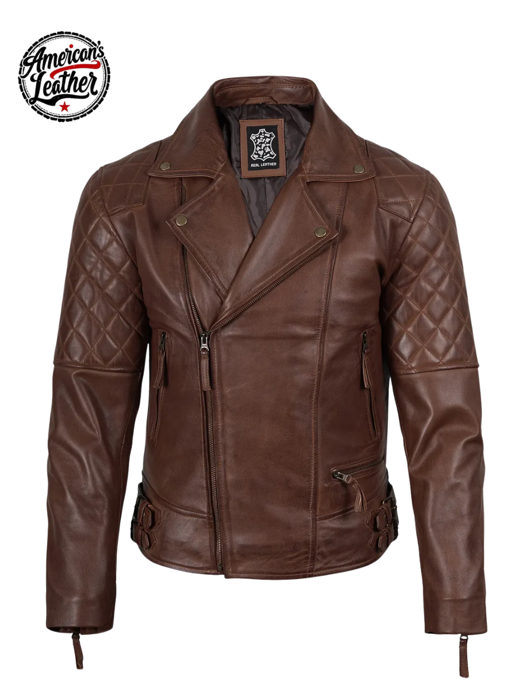 Frisco Mens Dark Brown Quilted Asymmetrical Leather Biker Style Jacket