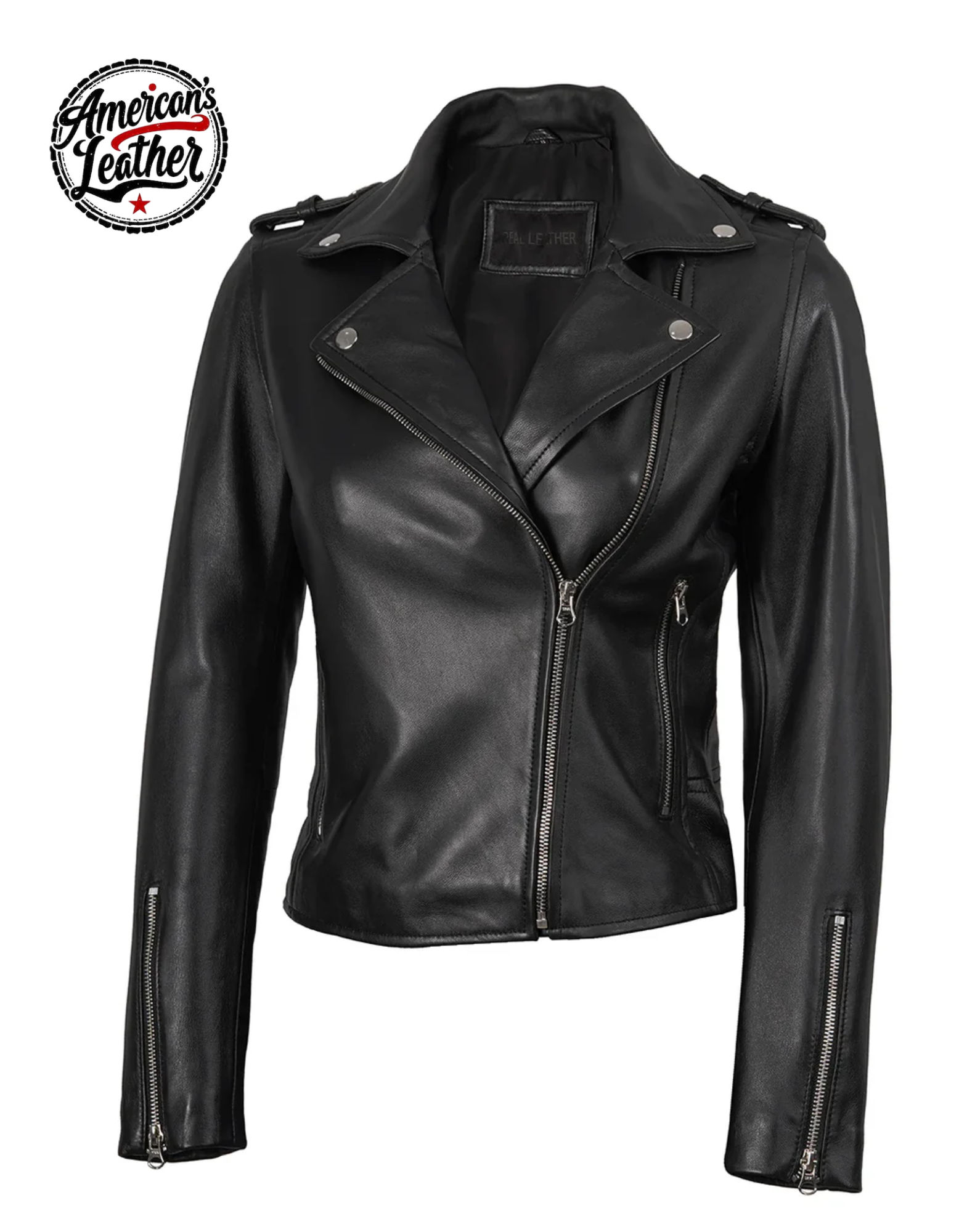 Kirsten Women's Black Asymmetrical Leather Biker Style Jacket
