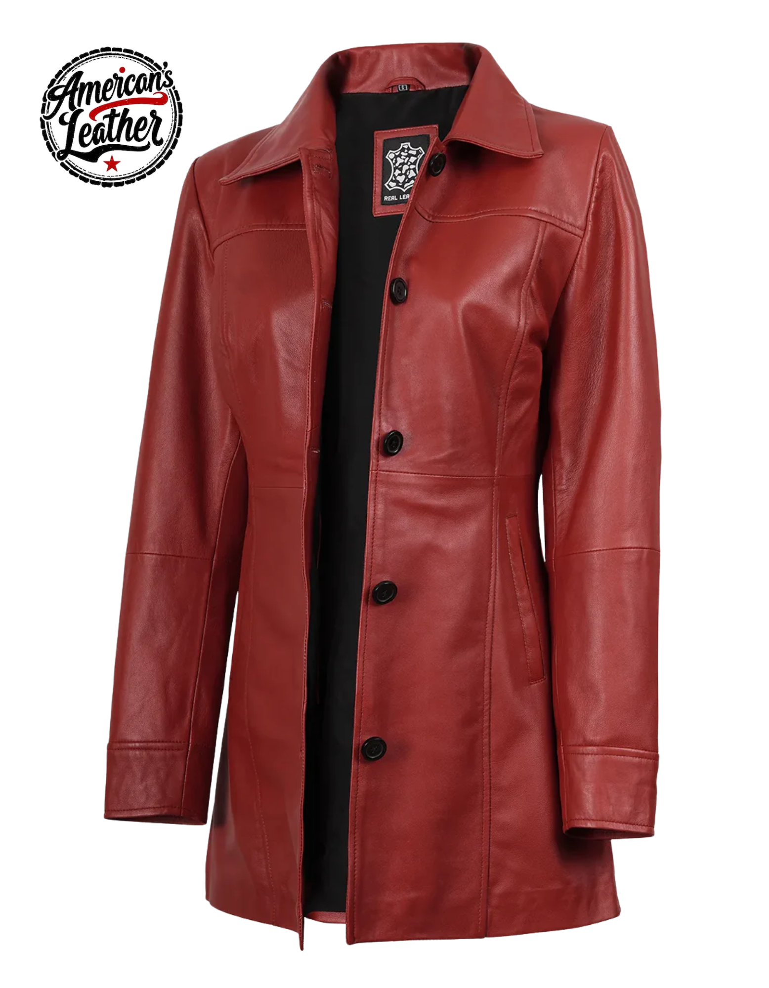 Kandis Women Red Real Leather Car Coat
